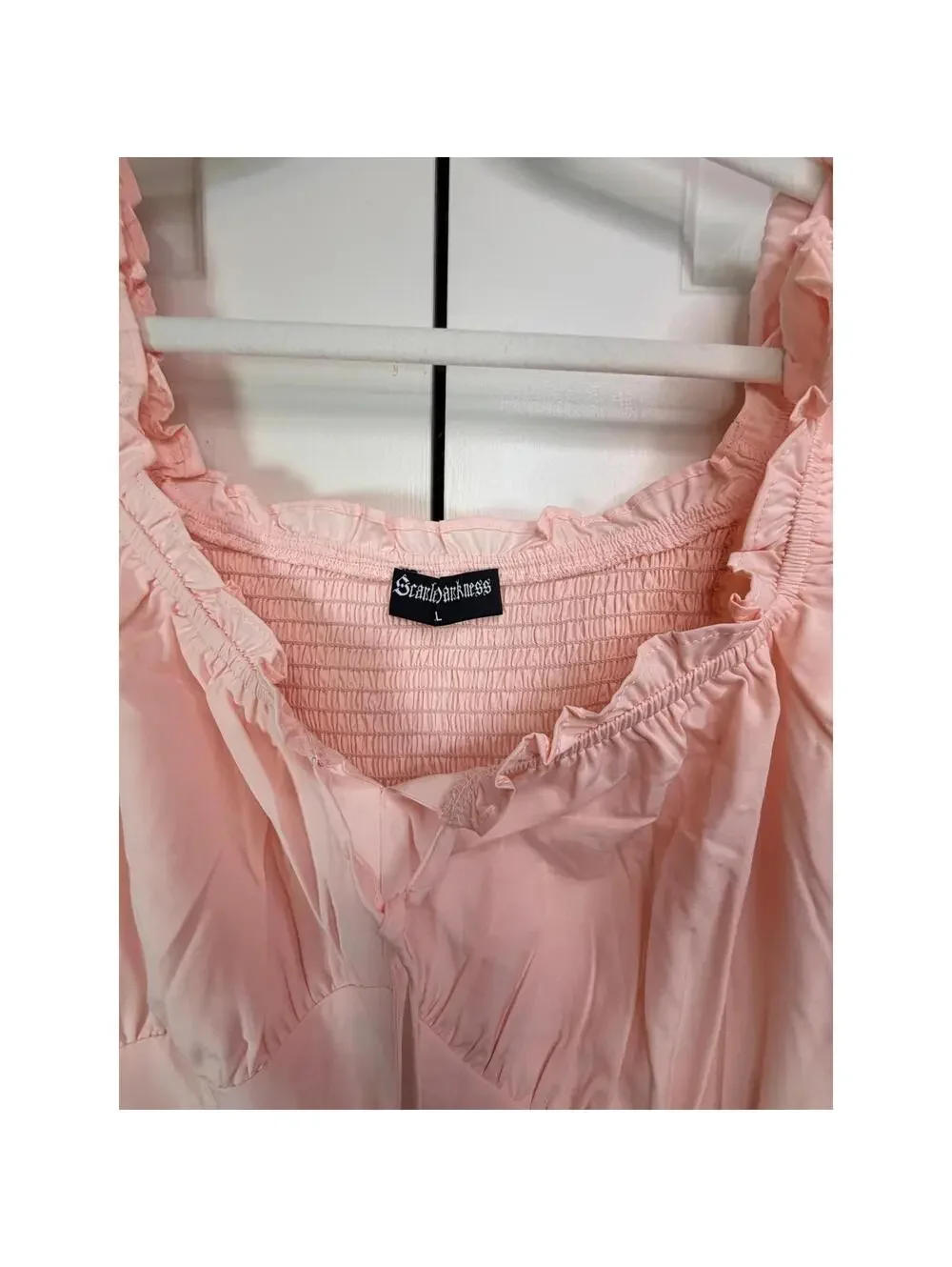 Scarlet Darkness Victorian Fairy Midi Dress Baby Pink L Puff Sleeve Square Neck - Picture 4 of 6
